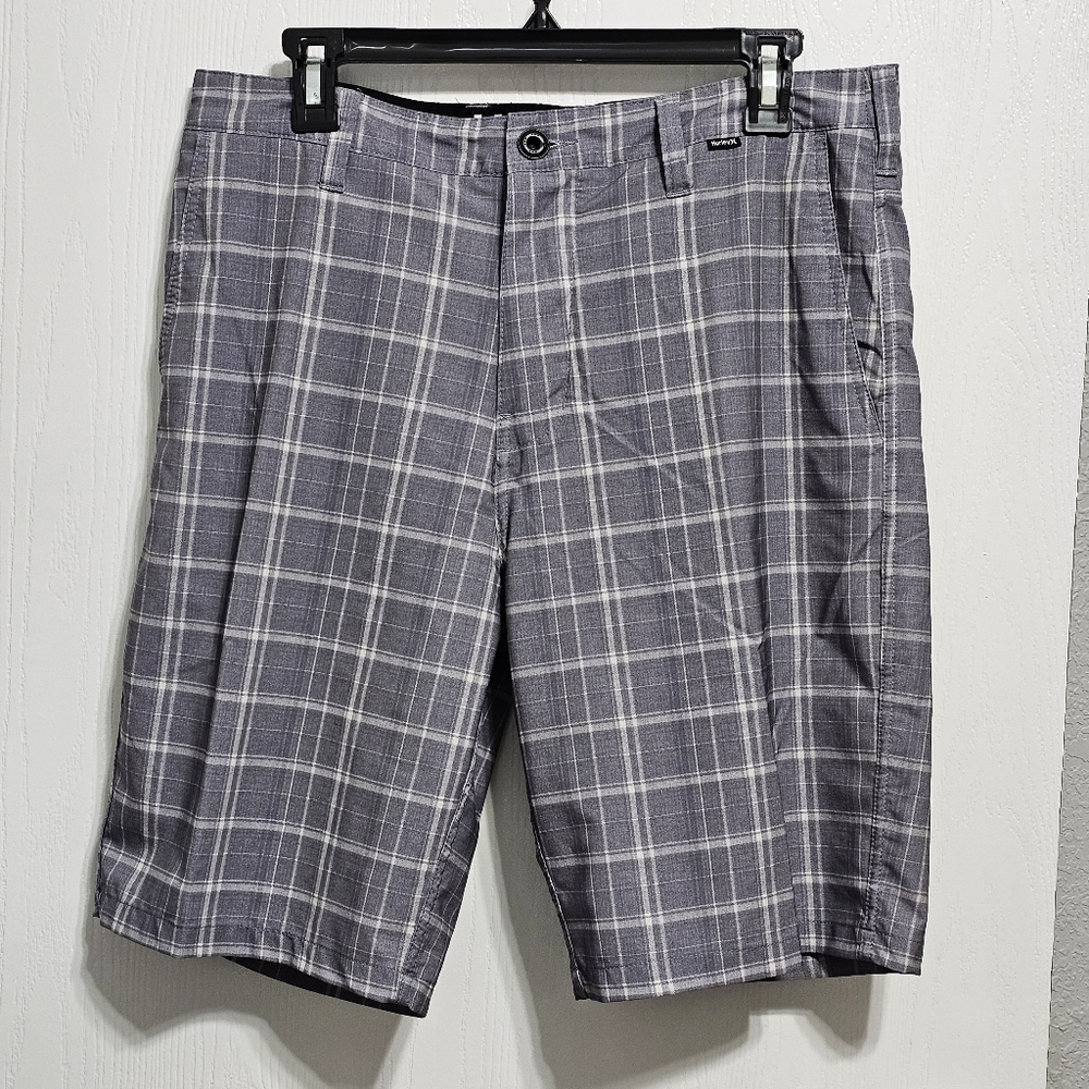 Hurley Phantom Gray Plaid Bermuda Shorts Size 32